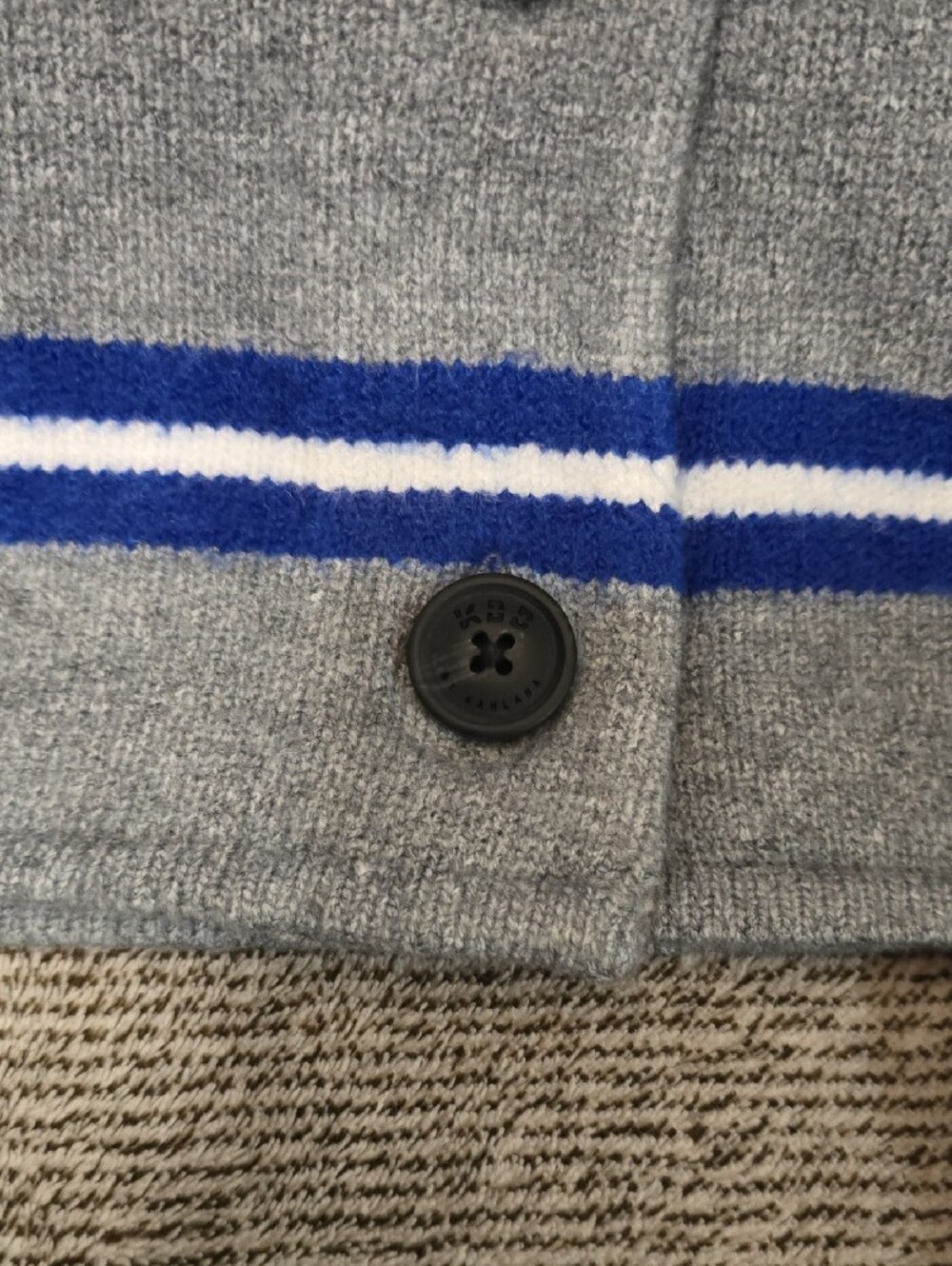 KBB Striped Gray & Royal Blue Knit Cardigan with White Collar - Picture 6 of 10